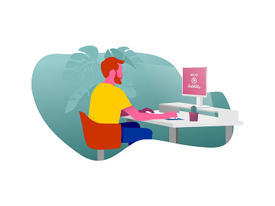 My working station design digital dribble flat illustration portrait vector wod work work desk