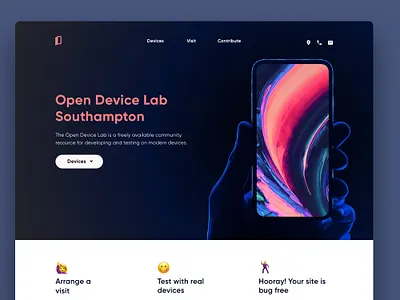 Open Device Lab dark homepage dark website design device devices hampshire homepage open device lab southampton ui vibrant vibrant colors web website