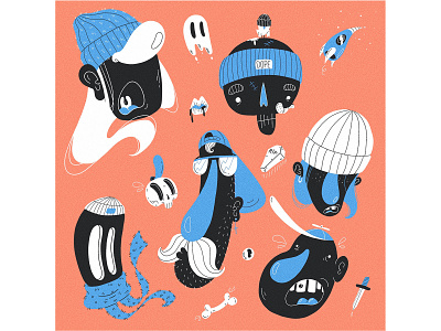 dope dudes vol 2 beanie bones cap character character art characterdesign dope dudes funny ghost hiphop illustration knife lips skater skaters skull spaceship ufo