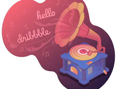 Hello Shot debute firstshot gradient gramophone illustration isometric art vector