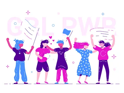 Girl power 8 march action banner character design female feminism flat girl girl power grl pwr illustration lgbtq marsh protest rights spring together woman womens day