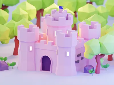 Castle in the forest 3d blender castle low poly medieval render