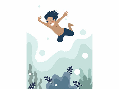 Dive in! adobe illustrator blue color pallet character design design flat illustration ocean illustration vector vector illustration web