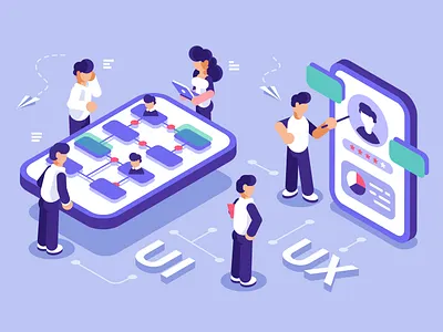 UX/UI design team app application assistant business people character chatting design flat illustration isometric office people phone smartphone team teamwork ui ux ui vector woman