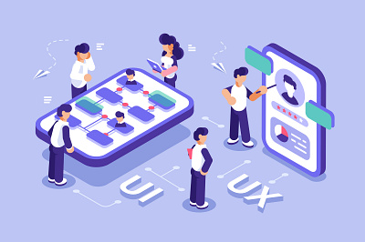 UX/UI design team app application assistant business people character chatting design flat illustration isometric office people phone smartphone team teamwork ui ux ui vector woman