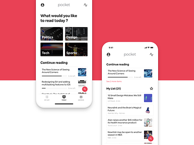 Pocket Today & My List app design mobileapp reading ui