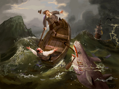 Attack! adventure animation bookillustration characterdesign digital painting graphic novel illustration pirate shark story illustration story telling visual development