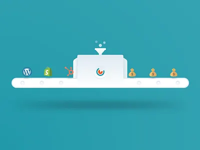 Sales and Marketing Technology Conveyor Belt agency animation campaign creators hubspot isometric machine sales shopify technology wordpress