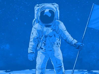 One small step astronaut blue illustration nasa space