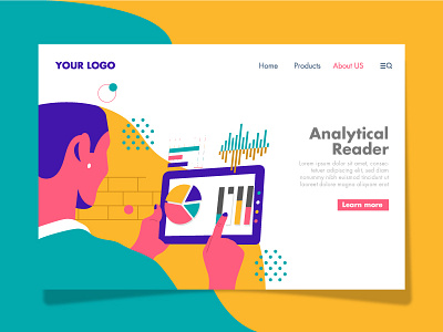 Analytical Reader anylitical branding design drawing editorial flat design illustration landing landing page page reader summer ui vector web