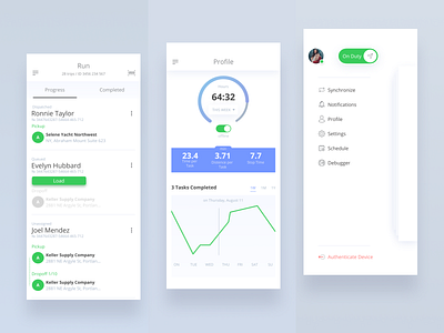 Profile | Run | Menu logistic logistics mobile timeline transport transportation trucking ui