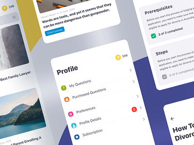 Law Kit App app article check list feed guides home icon instruction ios iphone mobile profile progress recipe settings to do typography ui