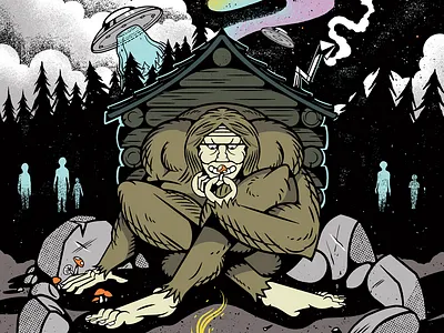Stoned Ape illustration ink mushroom sasquatch texture ufo
