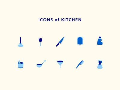 Kitchen of kitchen blue design flat funnel icon knife plants simple spatula spoon