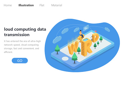 网络数据传输 2.5d ui web website 云计算 仿3d 元素 字母 插画 数据 素材 网页设计
