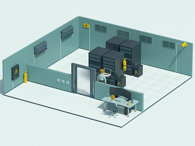 Server room character computer isometric server