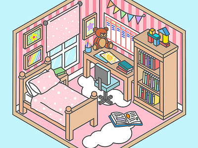 Pastel Room adobe draw apple pencil books ipad pro isometric isometric art isometric design kids room pastel
