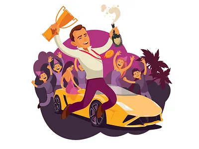 The winner champagne character cup illustration party winner