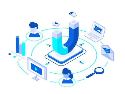 Inbound marketing concept analytics blog blogging content marketing crm design email illustration inbound marketing internet landing page laptop like magnet marketing seo social media statistic vector web page