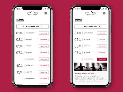 Tjarnarbíó - calendar calendar design ui ux design ui deisgn webdesign
