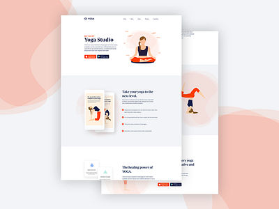 Yoga Studio Landing Page. app bodybuilder brand branding design exercise fitness graphic design illustration landing logo mobile studio template theme ui web website yoga yoga logo