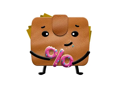 Fat wallet cash character coin credit donnut economy finance hero illustration leather loan money percent wallet