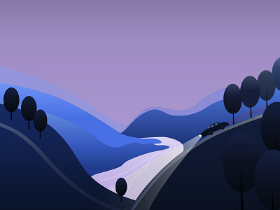 Twilight Drive car driving evening illustration illustrator landscape rivera twilight