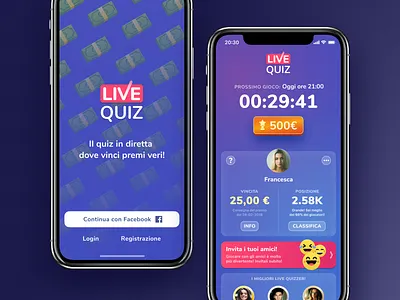 Live Quiz android app bendingspoons blue design hq ios iphone live money prize quiz trivia ui ux