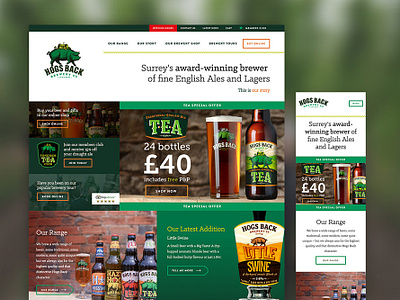 Hogs Back Brewery Website ale beer brewer brewery homepage pints responsive surrey