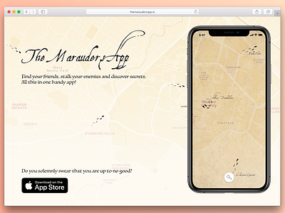 Daily UI #003 - Marauders App daily dailyui design harry potter landing page magic marauders map typography