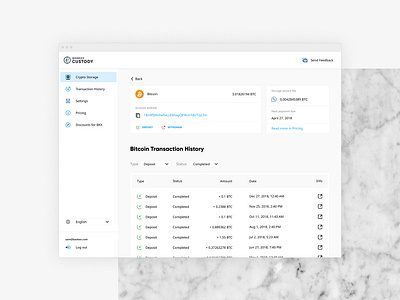 Crypto Custody / BTC account blockchain crypto currency cryptocurrency cryptocurrency app design ui uiux webapp