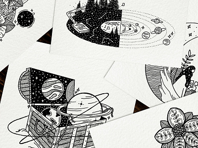 SPACE ILLUSTRATIONS black and whtie floral flowers line nature outer space outside planet planet drawing planets procreate simple space space drawing