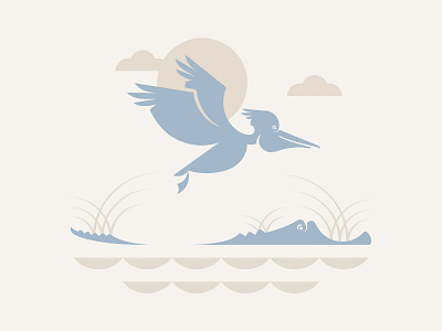 Pelican & Alligator alligator beak bird blue clouds flying gator pelican reptile shapes south carolina sun tan vector water wing