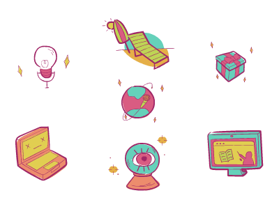 FRQNCY Media Icons animations beach crystal ball design gif icons light bulb present space summer