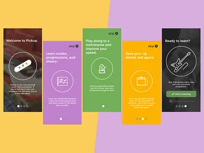 Pickup - Senior Degree Project dribbble guitarist interactive media miami university music app onboarding onboarding flow onboarding screen ui ux user interface