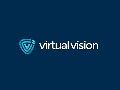 Virtual Vision logo cloud custom typography data hosting information it letter v lines logo ripples security shield shield logo technology triangle v logo virtual vr waves word mark