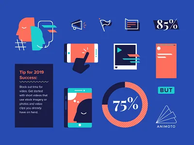 Marketer Say vs. Do Infographic Elements animoto bullhorn chart chat data flag graph icon illustration infographic marketing phone social media stock image video