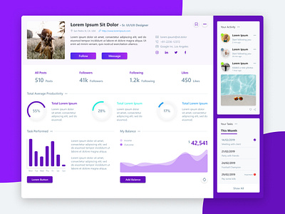 Analytics Profile Page UI admin admin dashboard admin design admin template analytic chart dashboard dashboard design profile design profile ui purple