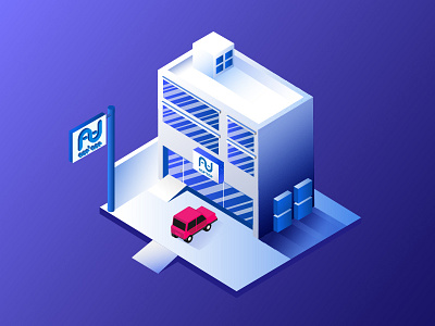 Ace2Ace Headquarters ace2ace ace2ace studio blue building car gradient grain hq isometric isometric design magenta purple shade of blue studio vector