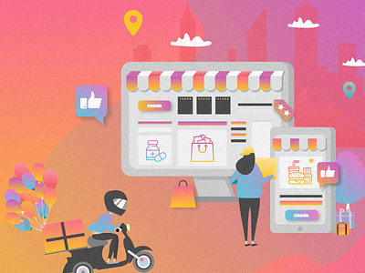 FP artwork art bike blog city delivery design gradient grain icon illustration illustrator landing people pigeon shopping ui uidesign ux