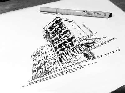 The Crazy House art black white building city faber castell graphic art graphic artist graphic design graphic studio illustration line art sketch street street art tel aviv telaviv