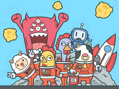 Cosmic Team bull chicken cute design illustration robert rocket sheep