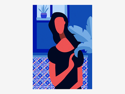 Plant Lover blue ceramic character flower handmade illustrated illustration illustrator plant posca room shot vase vector woman