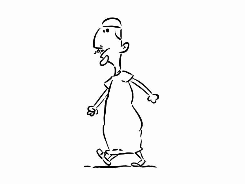 walk cycle 2d animatio arab man black white ink art lines motion traditional walk walkcycle