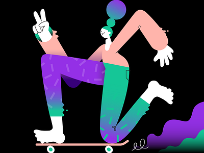 Let's go character gradient illustration patswerk pattern peace skate skateboard vector woman