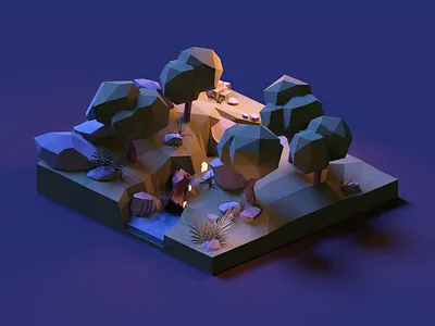 Night in the Forest 3d blender design diorama illustration isometric low poly lowpoly lowpolyart model nature render