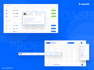 Dashboard & CRM Presentation acquire chat communication platform crm dashboard dashboard app intercom list live chat live customer live profiles omnichannel presentation profile management table ux ux ui visitor info visitor information visitors