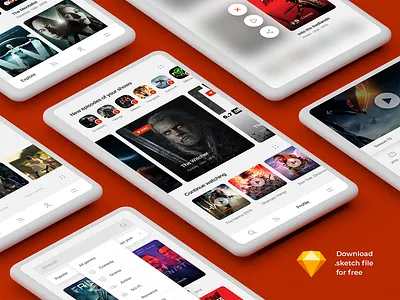 TV Series App (Sketch download) android app cinema clean clear download free freebee giveaway ios mockup movie netflix red screens sketch tv series tv show ui ux