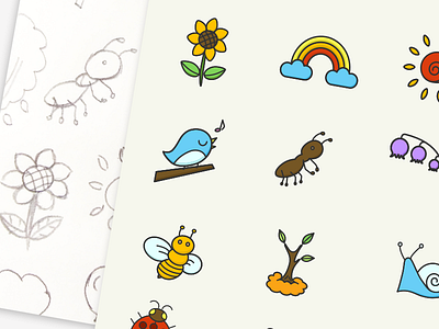 Spring Icons ant bee bird bug cartoon flower icon insect ladybug leaf nature plant rainbow spring sun sunny tree weather