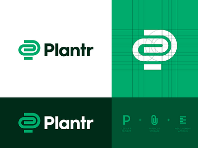 Plantr - Logo Concept 1 attachement branding design career cloud logo creative logo design identity design logo logo design logo design branding identity logo grid logo monogram measurement p monogram paperclip plan plantr project resume storage work